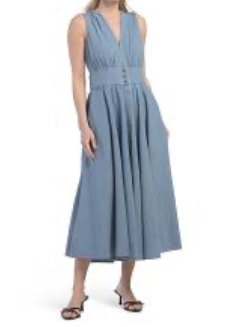 Kobi Halperin Sleeveless V-Neck Midi Dress in Light Blue 100% cotton